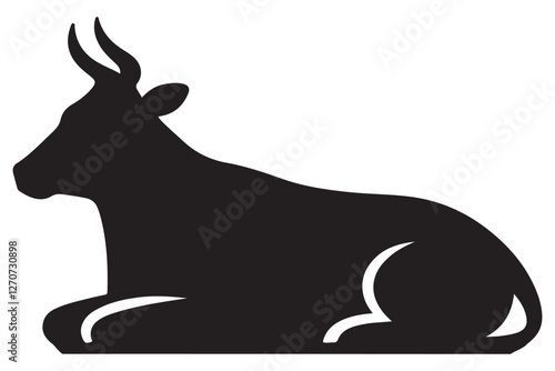 Recumbent Cow Silhouette Illustration Animal Graphic Black and White Design