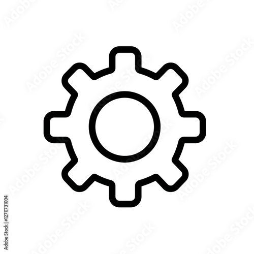 simple black gear icon representing mechanical engineering and technology. This symbol is often associated with settings, adjustments, and machinery