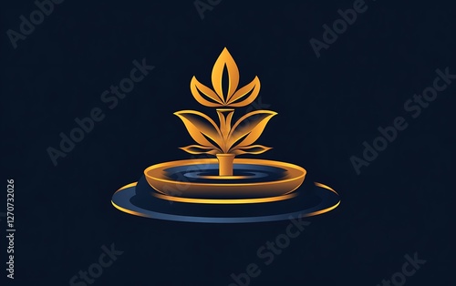 Golden plant logo on dark background. Use Brand identity photo