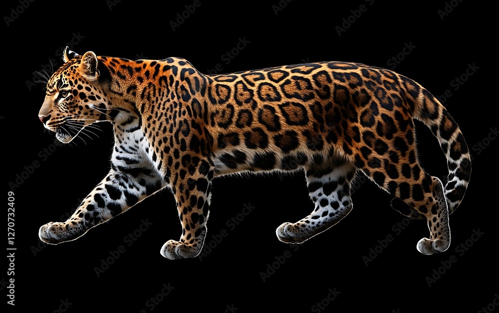 Obraz premium Jaguar Walking on Black Background