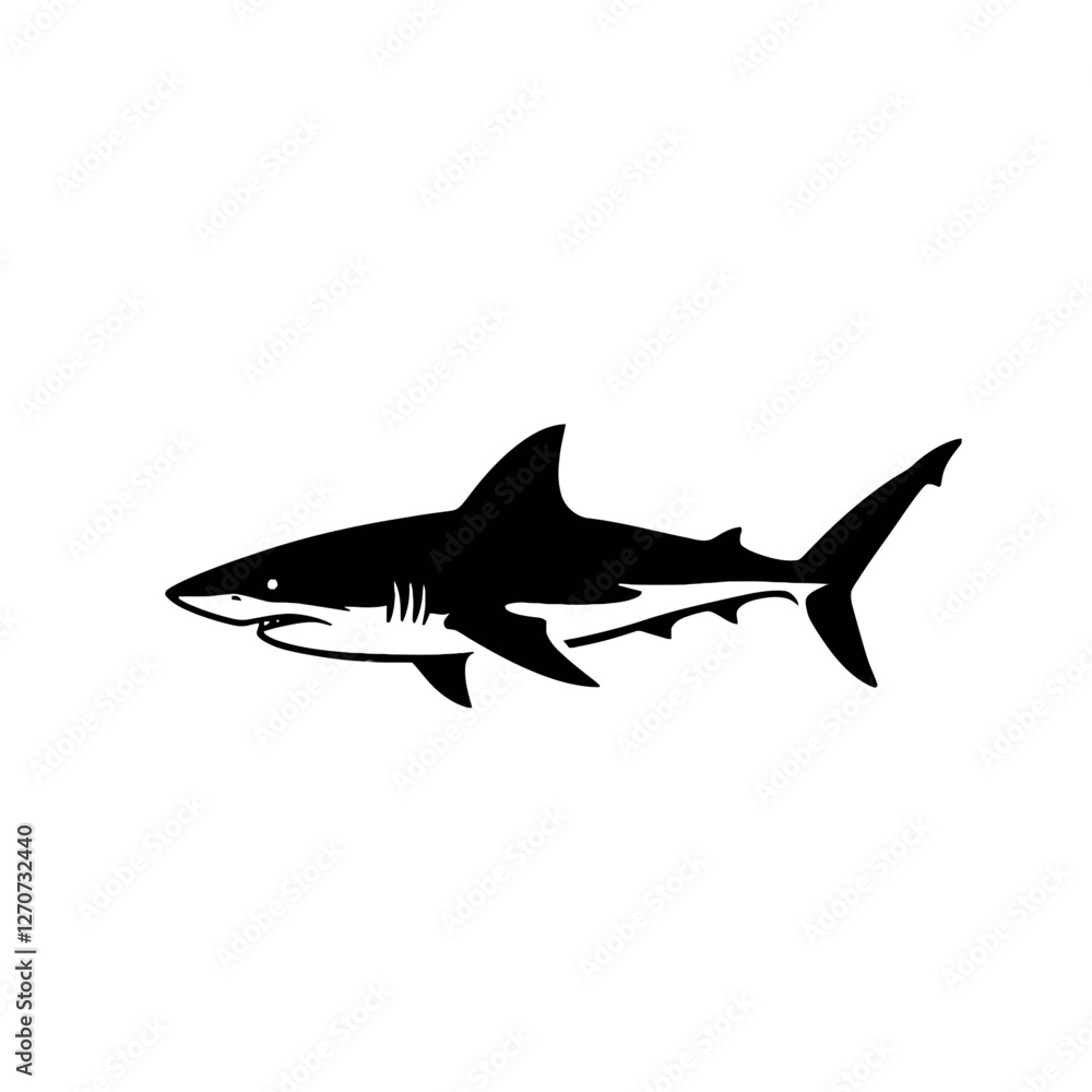 Naklejka premium Silhouette of a Shark in Minimalist Black and White Design