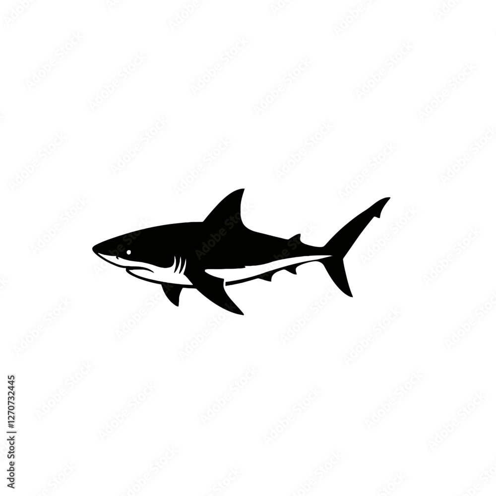 Fototapeta premium Silhouetted Shark Icon in Black with Clean White Background