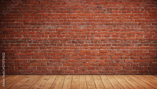a rustic brick wall with a wooden floor, creating a textured and warm ambiance