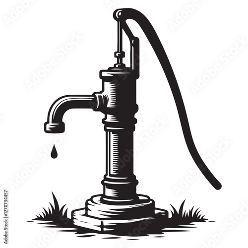 Vintage Water Hand Pump Vector Illustration for Well Retro Design