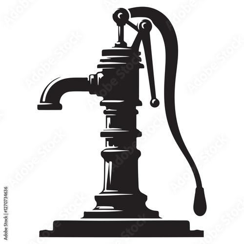 Antique Hand Water Pump Silhouette Vector Graphic Illustration