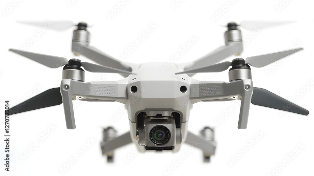 Modern drone with camera isolated on white Modern drone with camera isolated on white