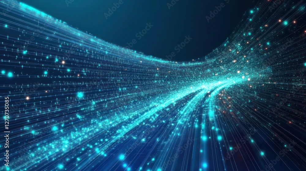 Obraz premium Abstract glowing turquoise data stream tunnel.