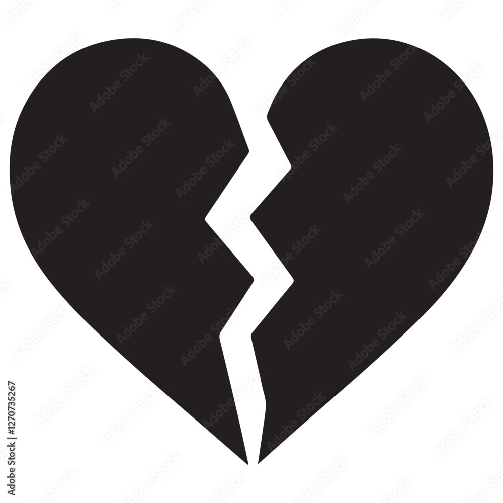 Broken Heart Silhouette Vector Illustration Symbolizing Pain and Loss Broken Heart Silhouette Vector Illustration Symbolizing Pain and Loss