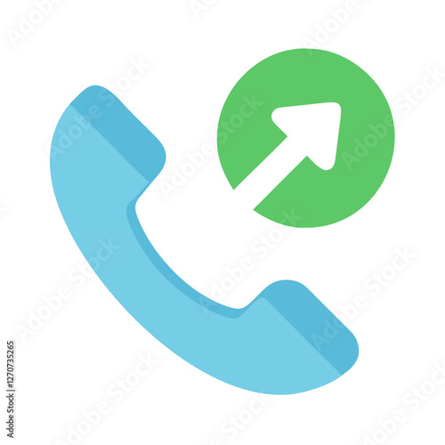 Outgoing Call Icon Design Upward Arrow in Green Circle Blue Phone Handset