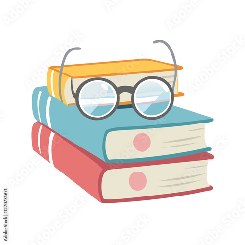 Stack of Books with Glasses on Top Illustration of Learning and Education
