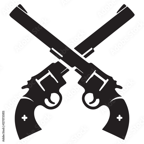Crossed Pistols Revolvers Silhouette Vintage Vector Illustration Graphic Resource