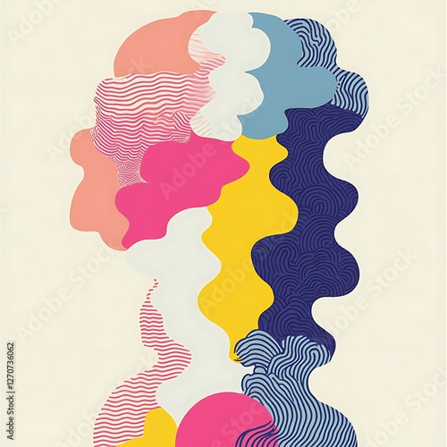 Abstract colorful profile of a person, bold patterns, artistic design photo