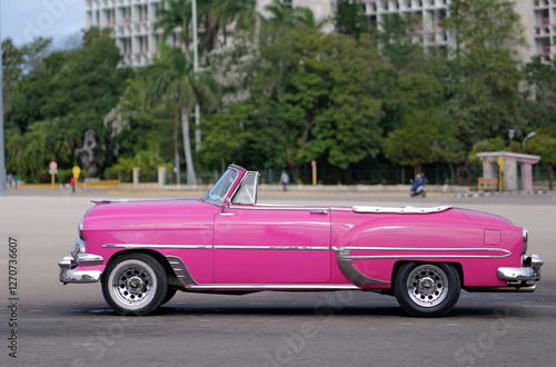 Pink retro car on the street of Havana, Cuba