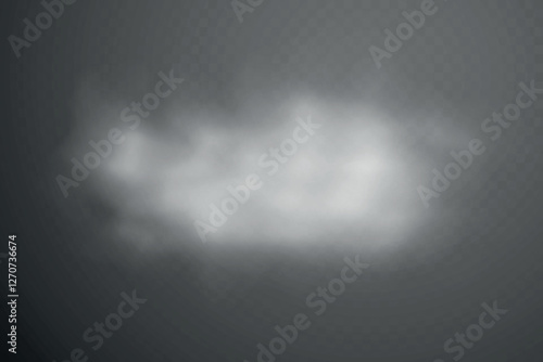 Smoke effect background. Realistic decorative fog in the air, vapor, creeping smoke puff. Layout of cloudy smog. Transparency vector illustration.
