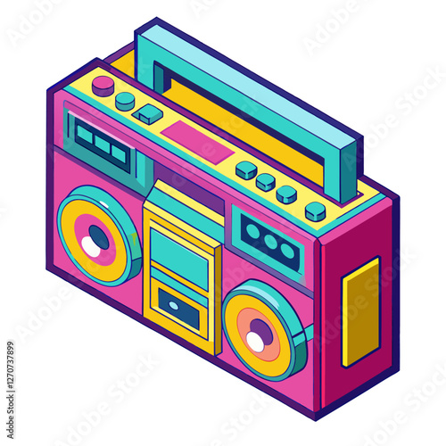 Retro Boombox Stereo Cassette Player Music 80s 90s Vintage Colorful Design