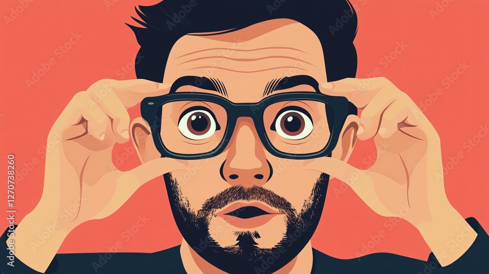 Surprised Man Wearing Glasses Staring at Camera Surprised Man Wearing Glasses Staring at Camera