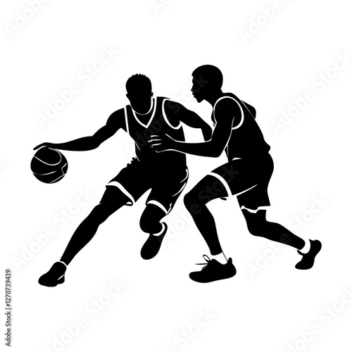 Intense Basketball Game Action Silhouette Two Players Dribbling and Defending