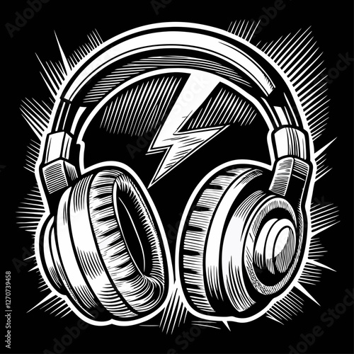 Powerful Audio Energy Headphones Graphic Design Illustration