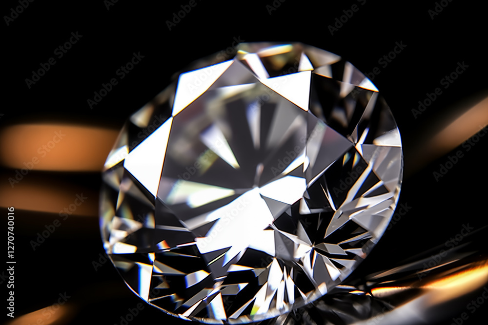 Close-up of a sparkling diamond with intricate facets and reflections on a black background. Close-up of a sparkling diamond with intricate facets and reflections on a black background.