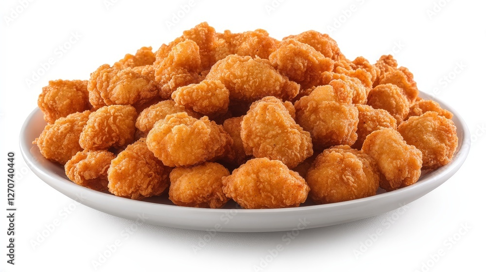 A plate of crispy, golden-brown fried chicken bites, ready to be served as a snack or meal. A plate of crispy, golden-brown fried chicken bites, ready to be served as a snack or meal.