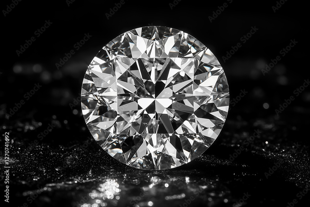 Close-up of sparkling diamond on black background, showcasing luxury and elegance. Close-up of sparkling diamond on black background, showcasing luxury and elegance.