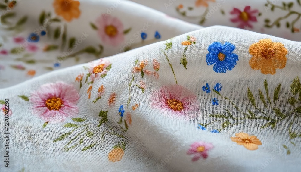 Delicate Embroidered Flower Design on Soft Fabric Background Delicate Embroidered Flower Design on Soft Fabric Background