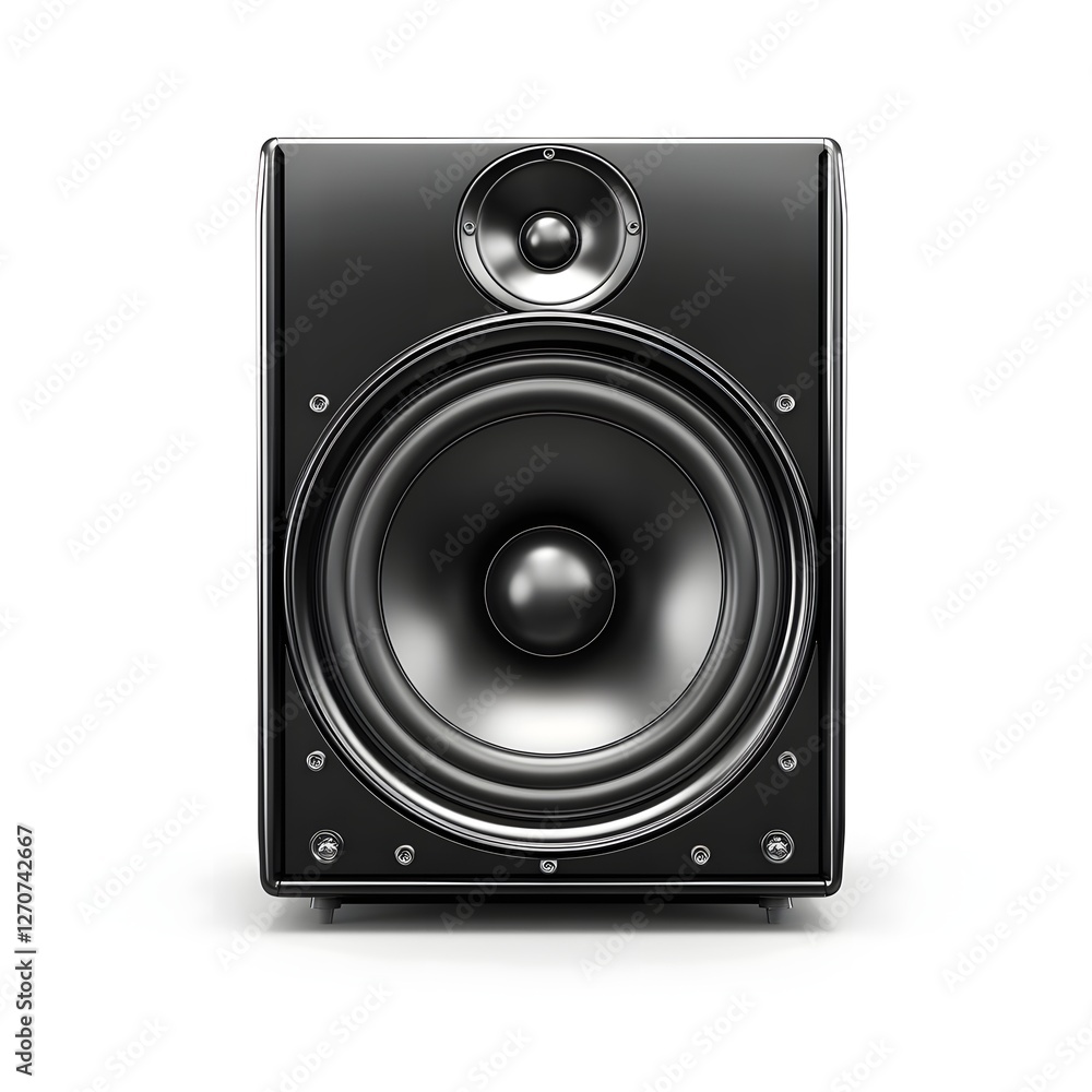 Powerful 3D Audio Speaker with Large Woofers Against White Background Powerful 3D Audio Speaker with Large Woofers Against White Background