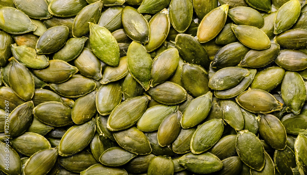 Background filled with pumpkin seeds, showcasing their flat, oval shape and greenish-white color. Ideal for healthy snacks, autumn themes, or natural food concepts. Texture, background. Background filled with pumpkin seeds, showcasing their flat, oval shape and greenish-white color. Ideal for healthy snacks, autumn themes, or natural food concepts. Texture, background.