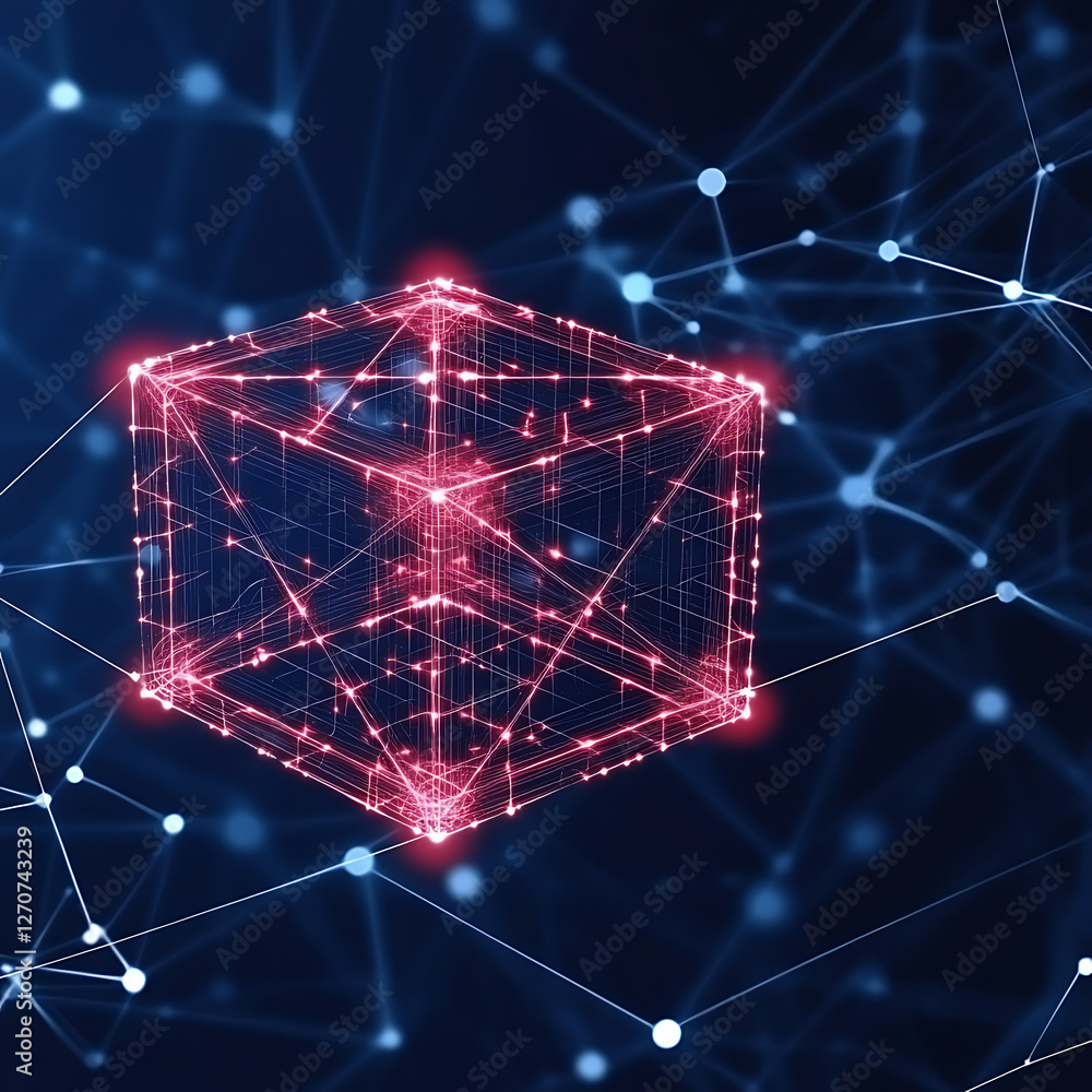 Obraz premium Intricate Network Cube Illuminating Future Connections With Artificial Intelligence Visual Representation