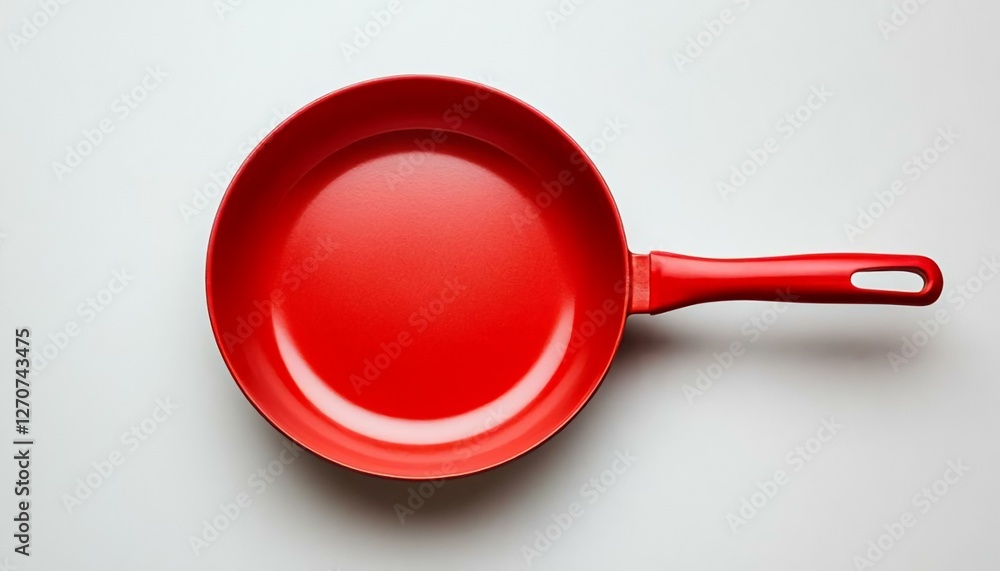 Bright Red Nonstick Frying Pan Isolated on White Background Bright Red Nonstick Frying Pan Isolated on White Background