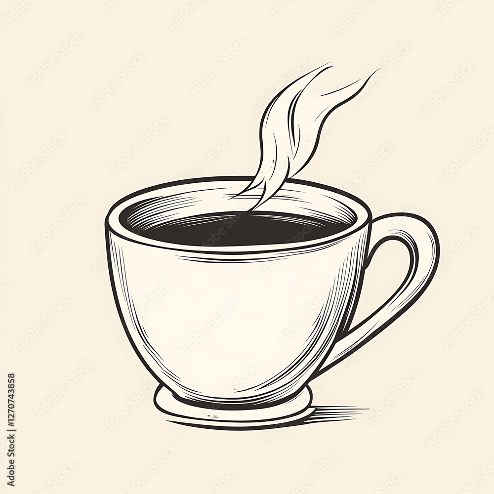 Hand drawn coffee cup, steaming hot beverage, simple design, background, illustration, graphic element, use in website design, book illustration Hand drawn coffee cup, steaming hot beverage, simple design, background, illustration, graphic element, use in website design, book illustration