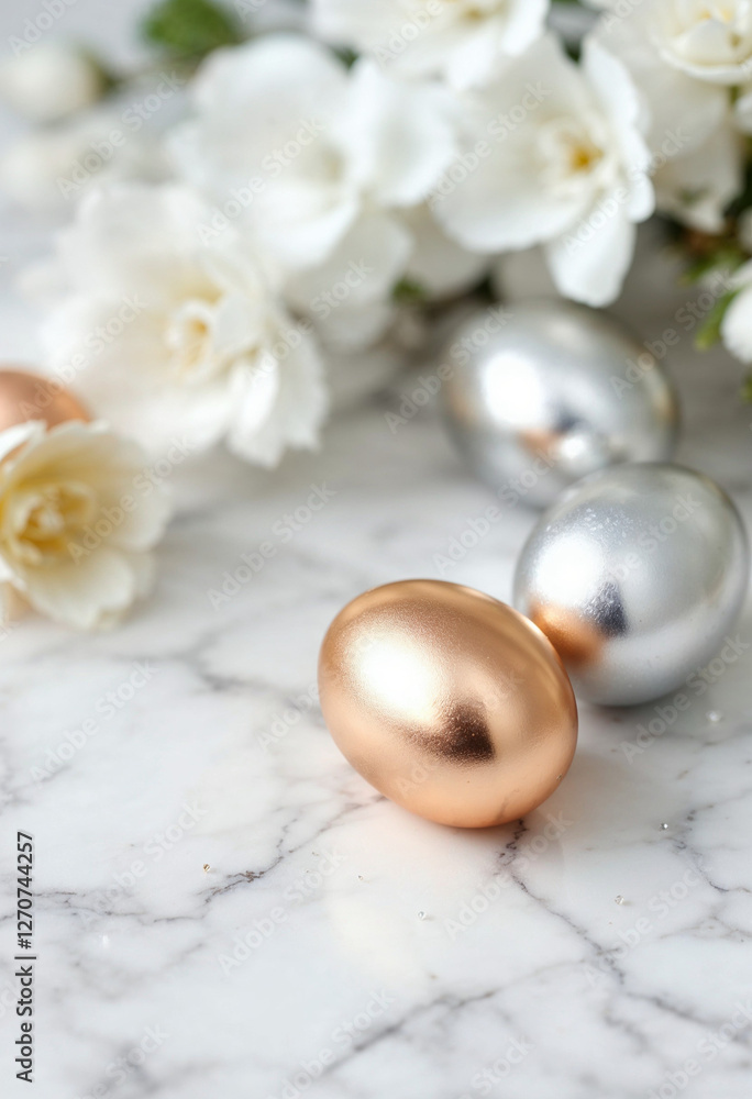 Luxury Easter Concept with Metallic Eggs in Gold and Silver Luxury Easter Concept with Metallic Eggs in Gold and Silver