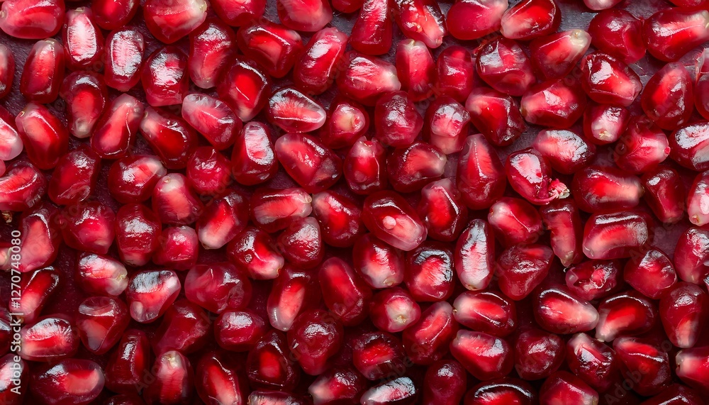 Close-up of fresh pomegranate seeds, highlighting their ruby-red color and juicy texture. Ideal for healthy food, fruit salads, or refreshing concepts. Texture, background. Close-up of fresh pomegranate seeds, highlighting their ruby-red color and juicy texture. Ideal for healthy food, fruit salads, or refreshing concepts. Texture, background.