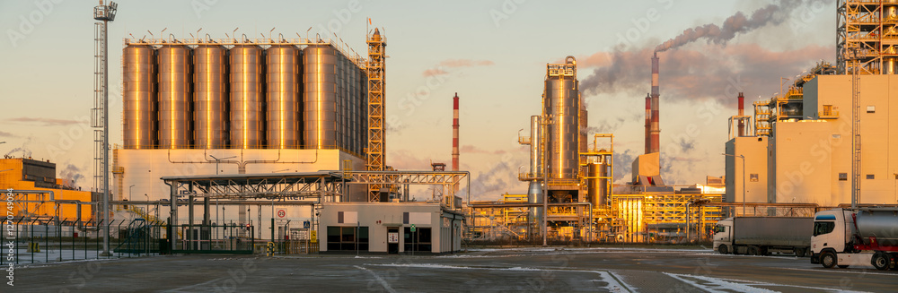 Chemical plant in the light of the setting sun