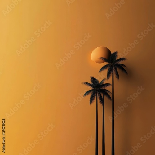 Wallpaper Mural Minimalist sunset scene with palm trees and a stylized sun. Torontodigital.ca