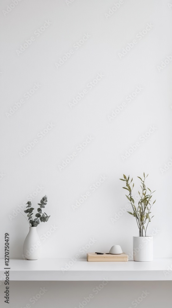 Minimalist white shelf with plants and decor Minimalist white shelf with plants and decor