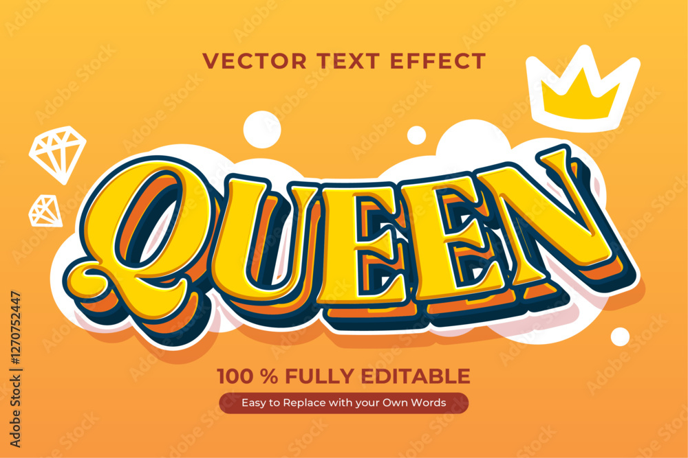 Fully editable queen text effect, perfect for adding a royal touch to your projects. Easy to customize.