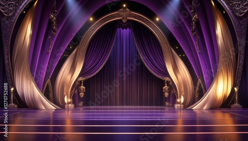 Purple golden ceremony award stage venue background.