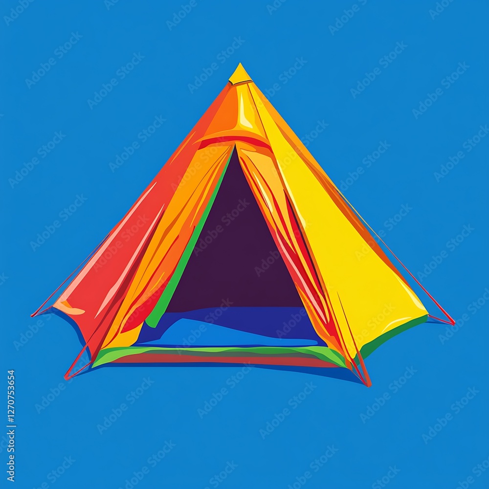 Colorful Tent Illustration on Blue Background. Possible use Stock photo for camping, tourism, or nature-themed projects. Colorful Tent Illustration on Blue Background. Possible use Stock photo for camping, tourism, or nature-themed projects.