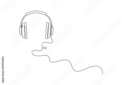 Continuous one line drawing of headphones. Device, gadget for listening to music. Graphic vector illustration