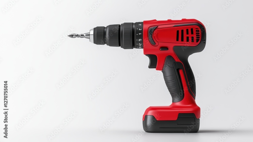 Red Cordless Drill Tool on White Background for Power Equipment and Home Improvement Projects Red Cordless Drill Tool on White Background for Power Equipment and Home Improvement Projects