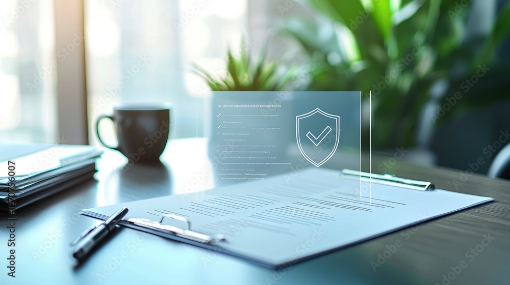 Secure Document, Digital Protection and Checklist on Office Desk Secure Document, Digital Protection and Checklist on Office Desk