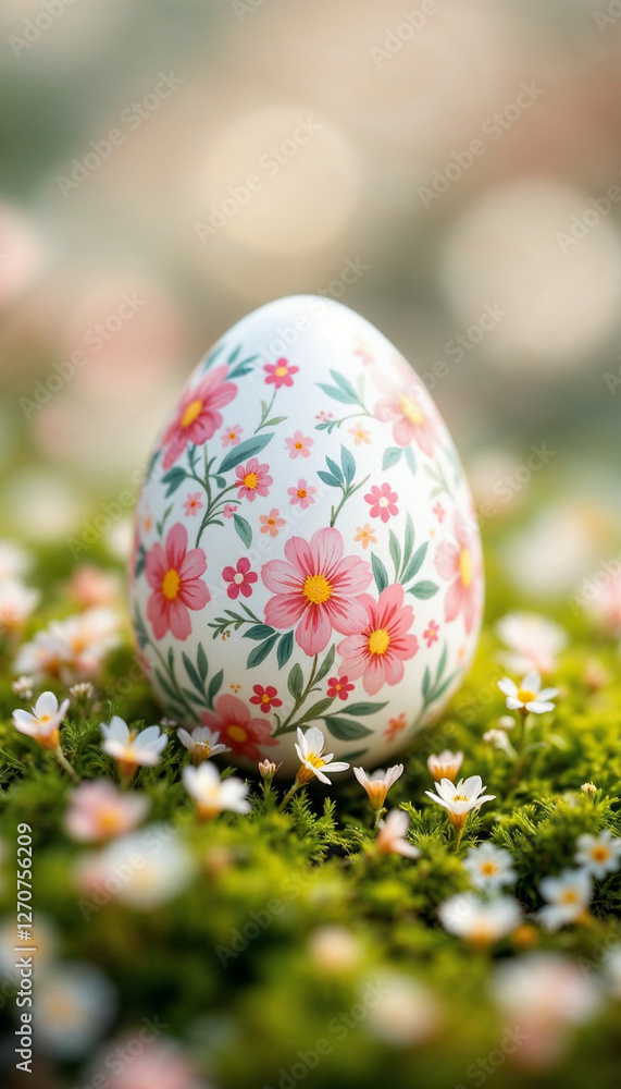 Fototapeta premium Luxurious Easter Egg with Floral Pattern of Spring Garden.