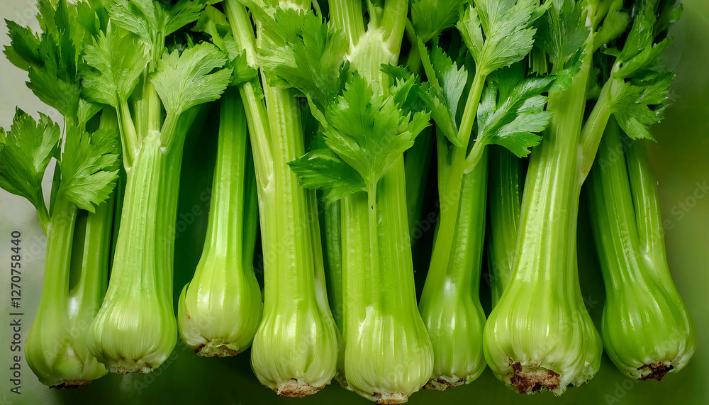 Detailed view of fresh celery stalks, emphasizing their crisp texture and light green color. Perfect for healthy food, salads, or vegetable concepts. Texture, background. Detailed view of fresh celery stalks, emphasizing their crisp texture and light green color. Perfect for healthy food, salads, or vegetable concepts. Texture, background.
