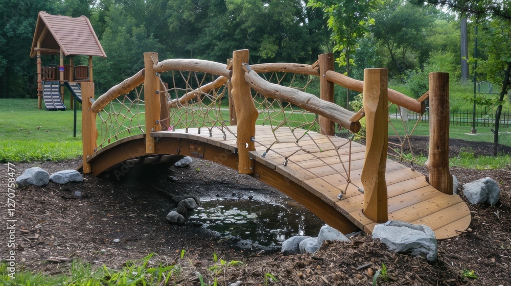 Wooden Bridge in a Park Playground Wooden Bridge in a Park Playground