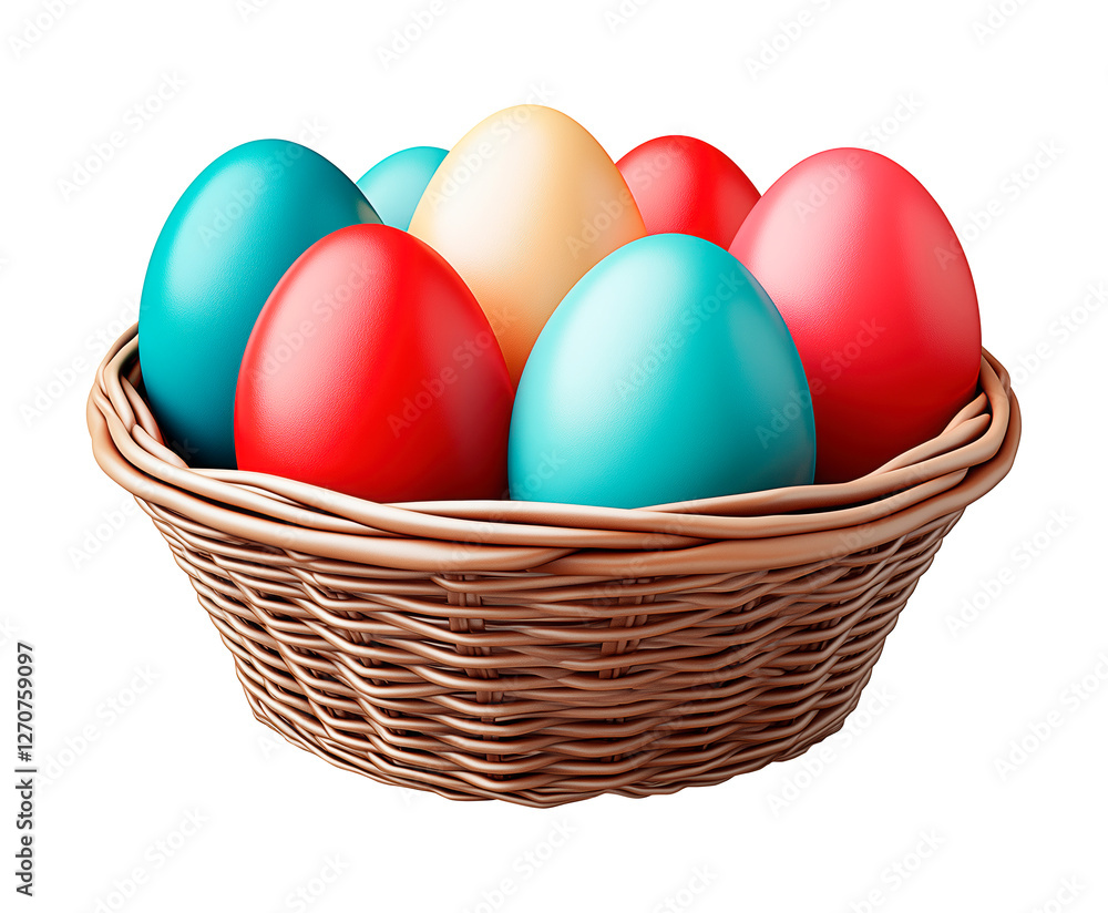 Colorful hand-painted Easter eggs in a wicker basket for springtime celebrations, Easter eggs wicker basket png image, Egg hunt concept Colorful hand-painted Easter eggs in a wicker basket for springtime celebrations, Easter eggs wicker basket png image, Egg hunt concept