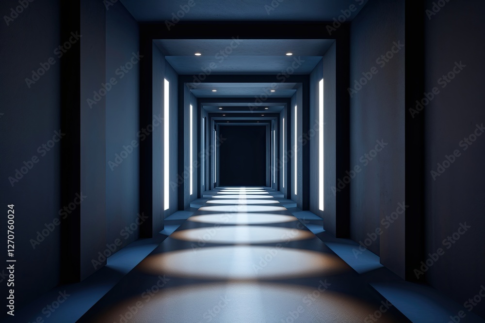 Mesmerizing 3D Visualization of a Dimly Lit Corridor with Illuminated Rectangular Structure Mesmerizing 3D Visualization of a Dimly Lit Corridor with Illuminated Rectangular Structure