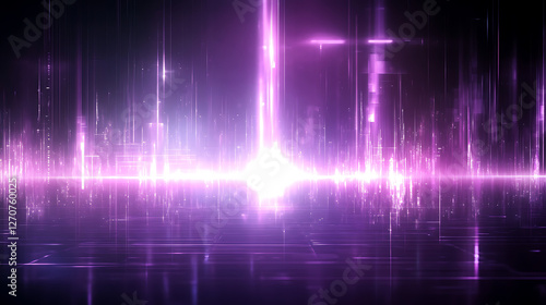Luminous Purple Digital Horizon Cityscape in Futuristic Abstract Tech Glow Rendering Art