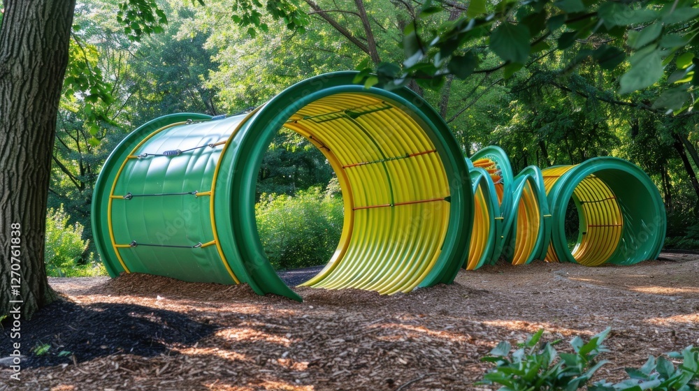 Colorful Playful Tunnels in a Lush Green Park Colorful Playful Tunnels in a Lush Green Park