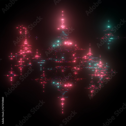 Luminous Structures Digital Cityscape Cyberpunk Glows Pink and Teal Against the Dark Backdrop V2